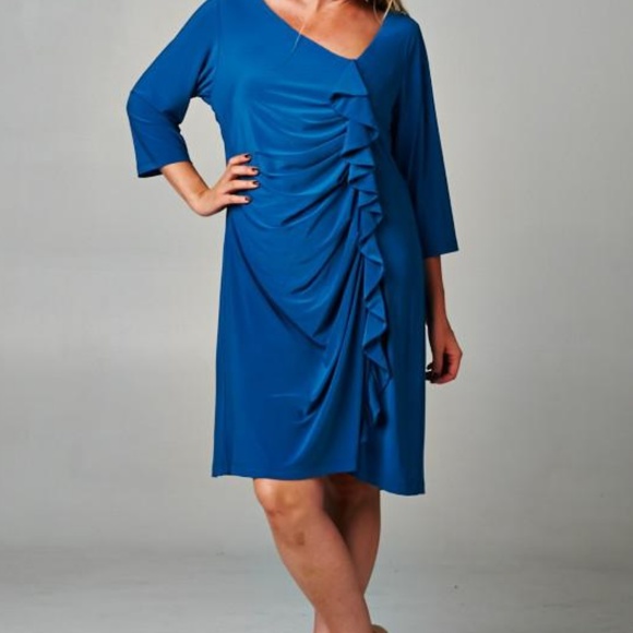 Christine V Plus Size Side Ruffle Dress - Picture 2 of 7